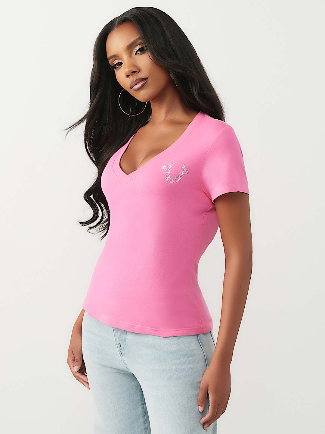 CRYSTAL HORSESHOE V-NECK TEE, image 4