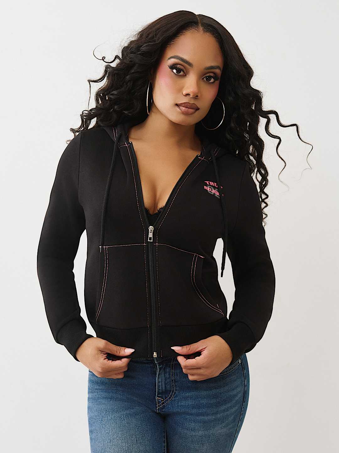 CONTRAST STITCH ZIP HOODIE, image 2