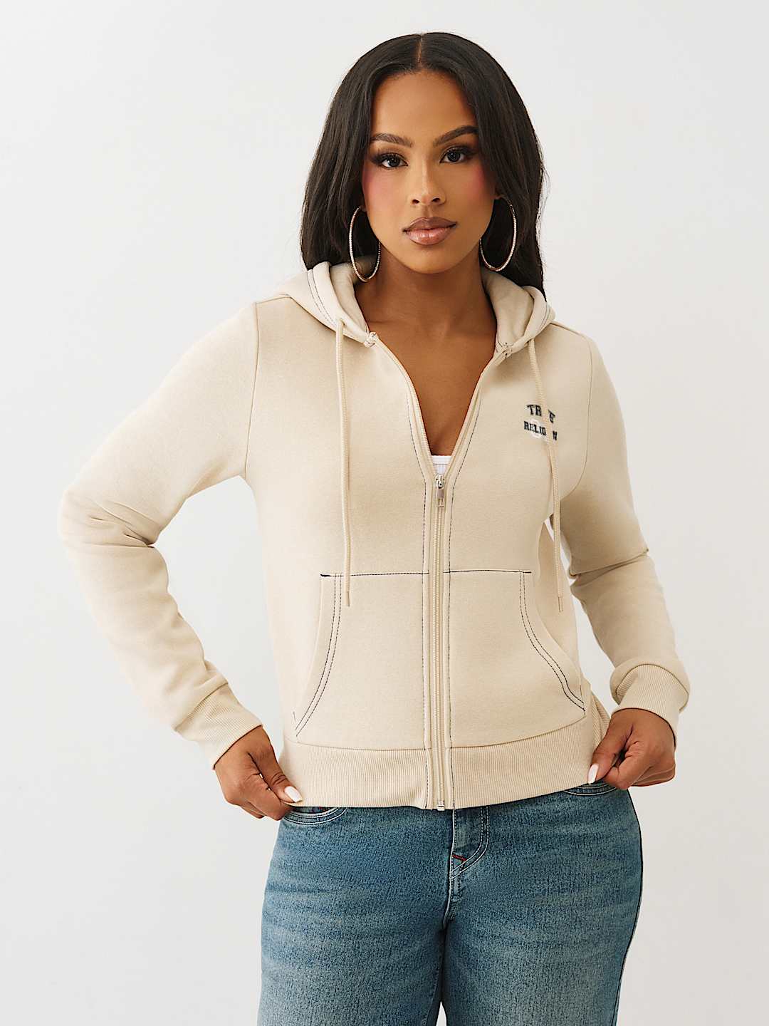 SUDADERA CON CAPUCHA, CIERRE Y COSTURAS EN CONTRASTE, image 2