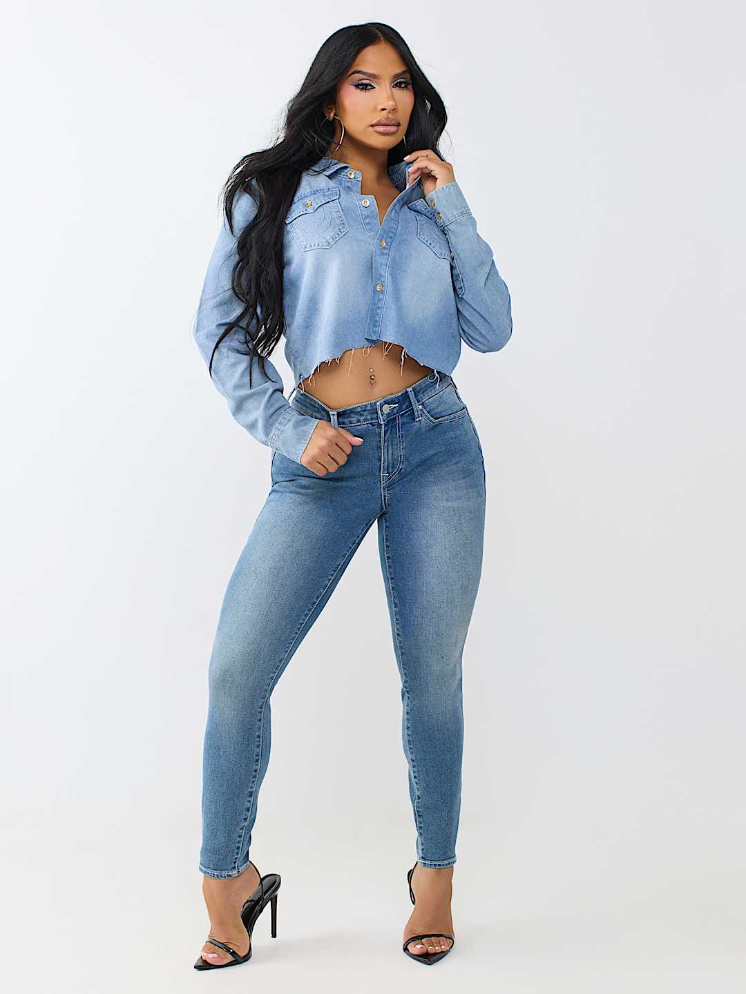 DENIM RAW HEM SHIRT