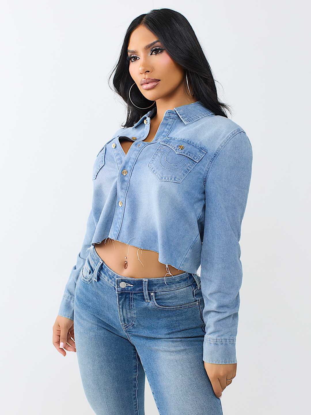 DENIM RAW HEM SHIRT