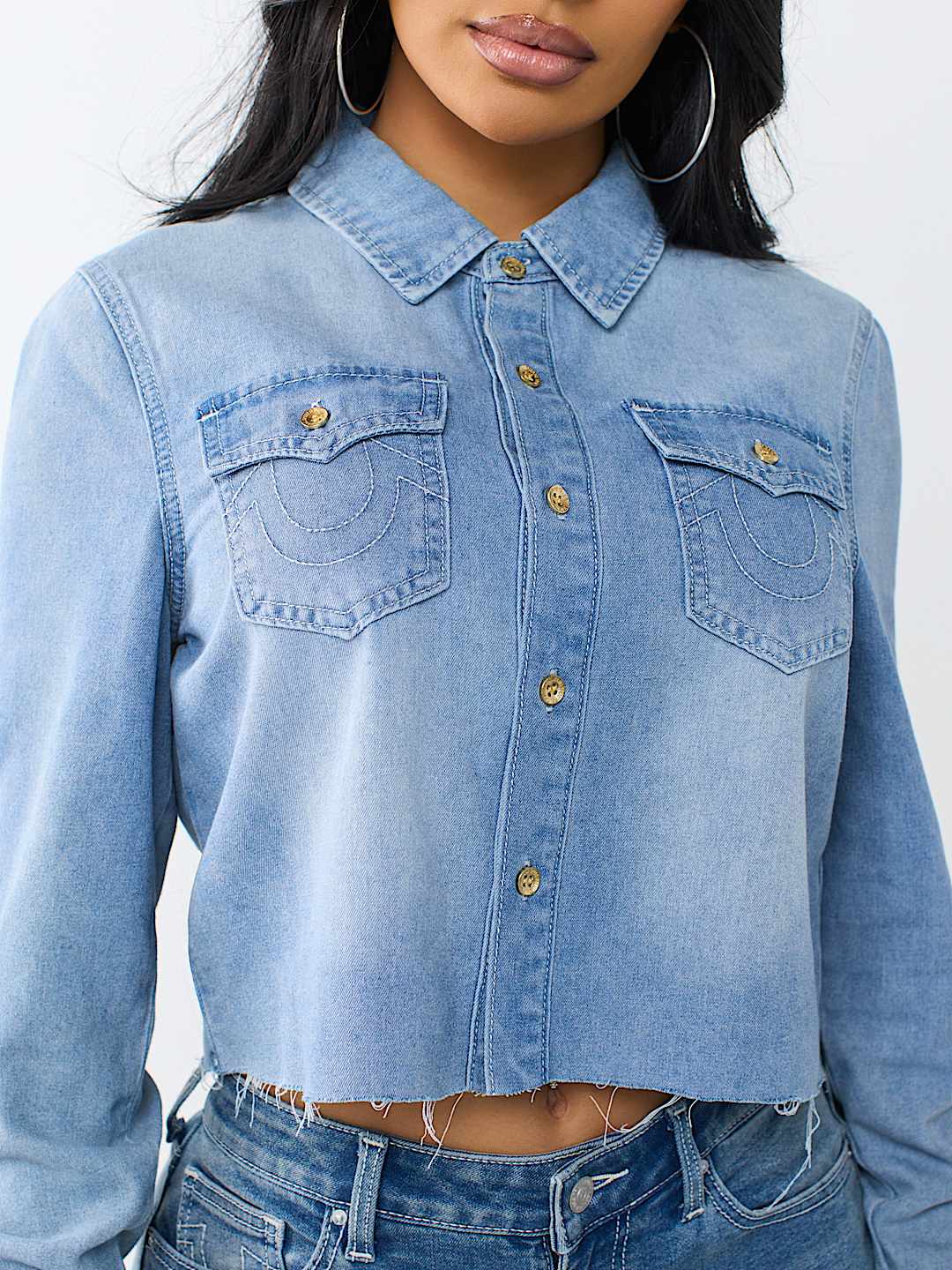 DENIM RAW HEM SHIRT