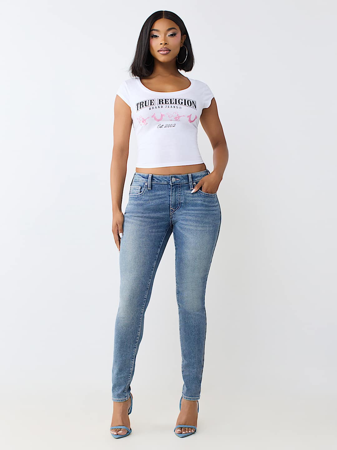 JENNIE MID RISE CRYSTAL CURVY SKINNY JEAN