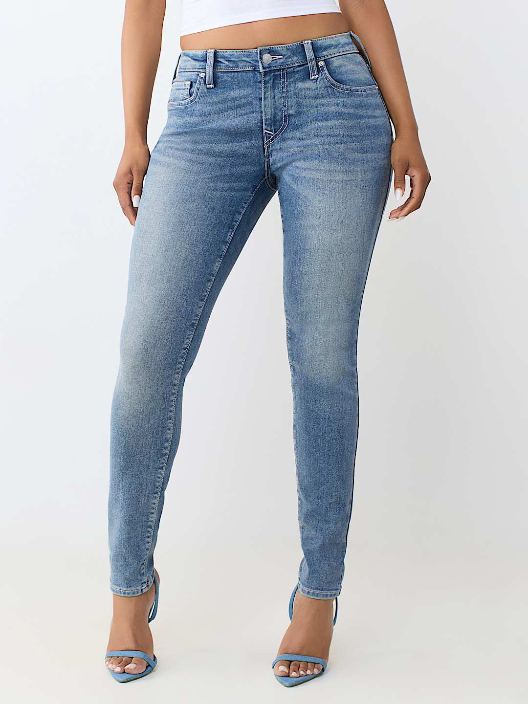 JENNIE MID RISE CRYSTAL CURVY SKINNY JEAN
