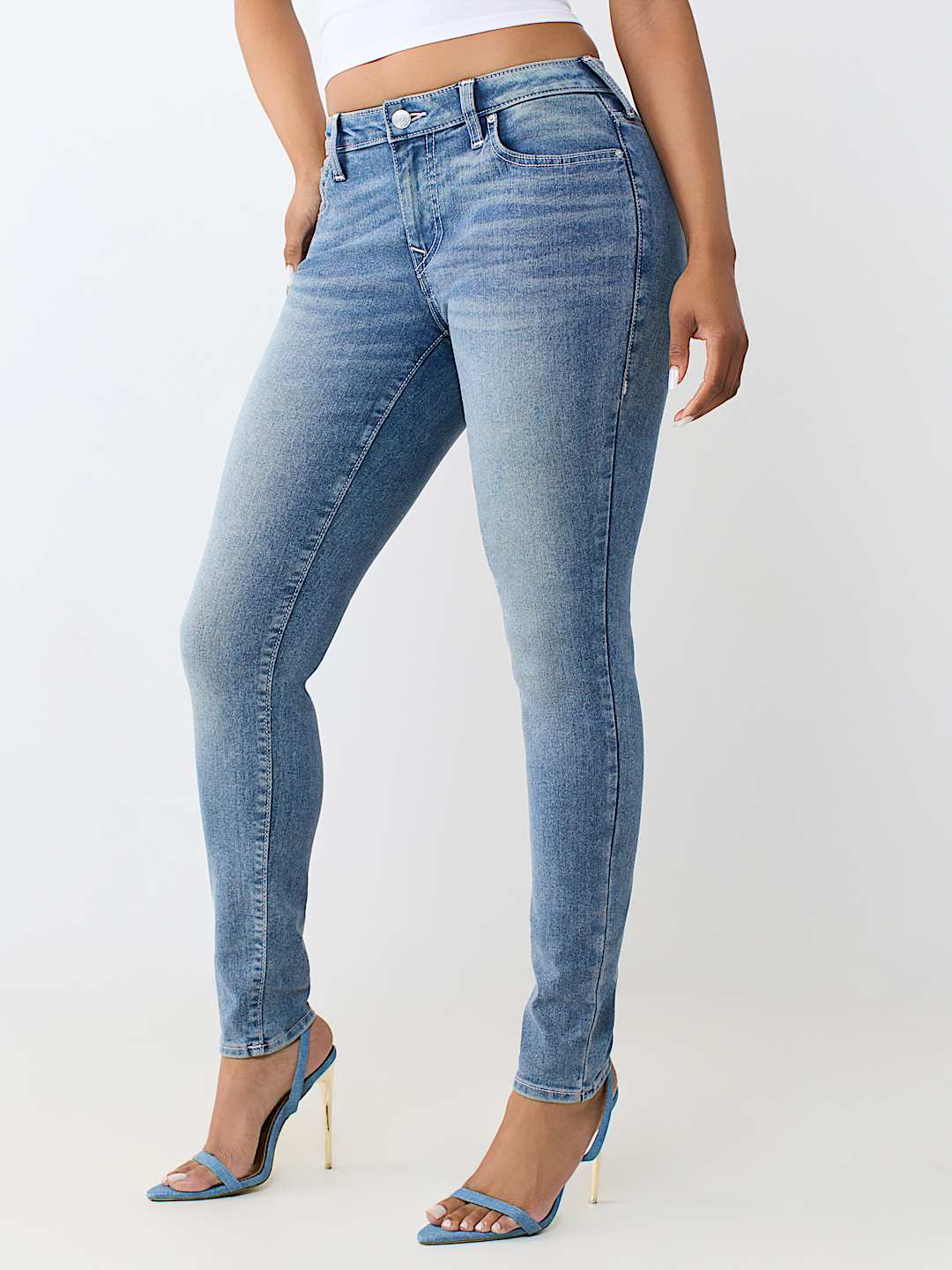 JENNIE MID RISE CRYSTAL CURVY SKINNY JEAN