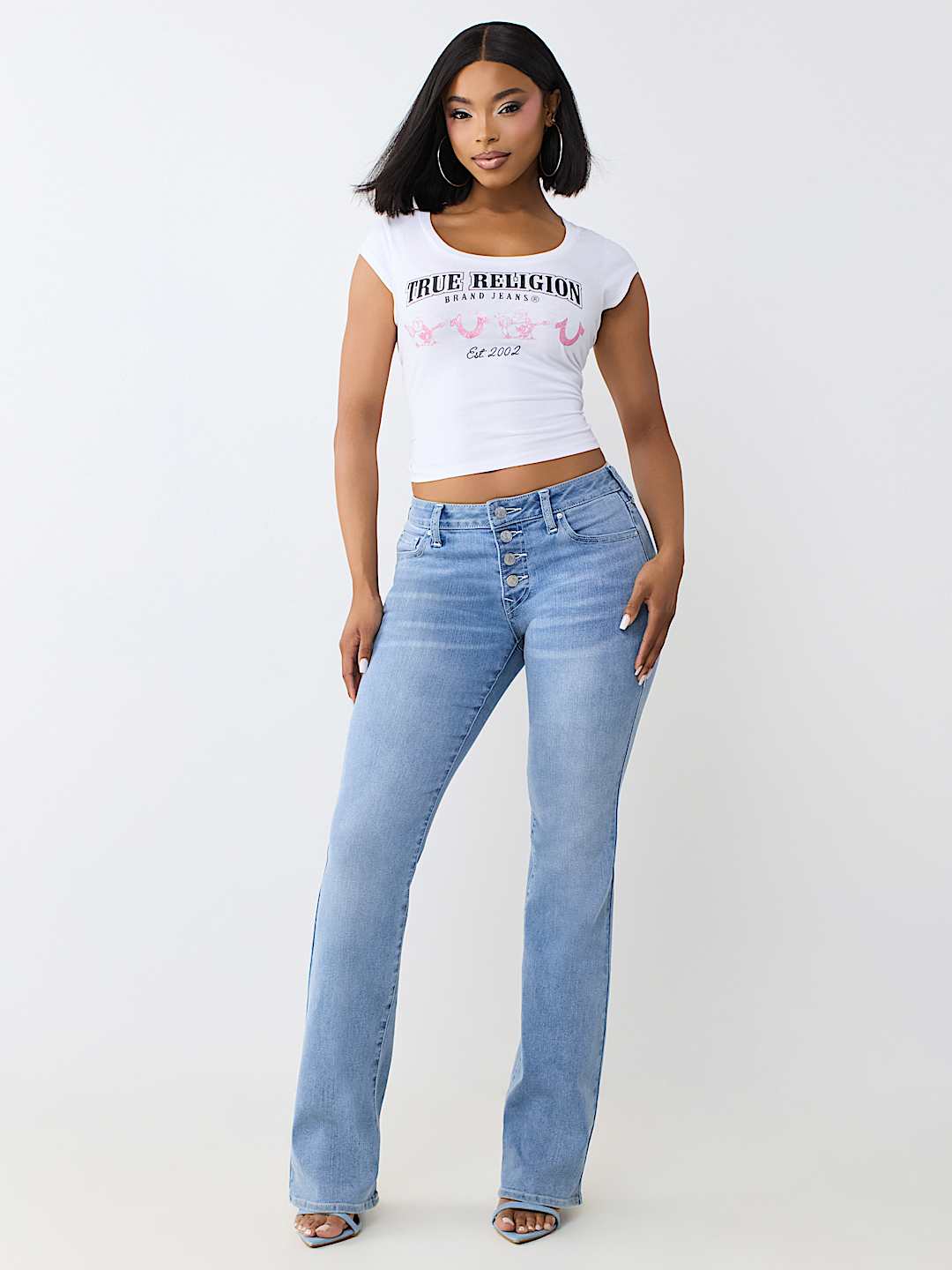 BECCA MID RISE BUTTON-FRONT BOOTCUT JEAN