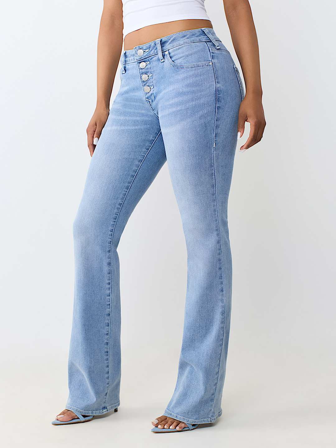 BECCA MID RISE BUTTON-FRONT BOOTCUT JEAN