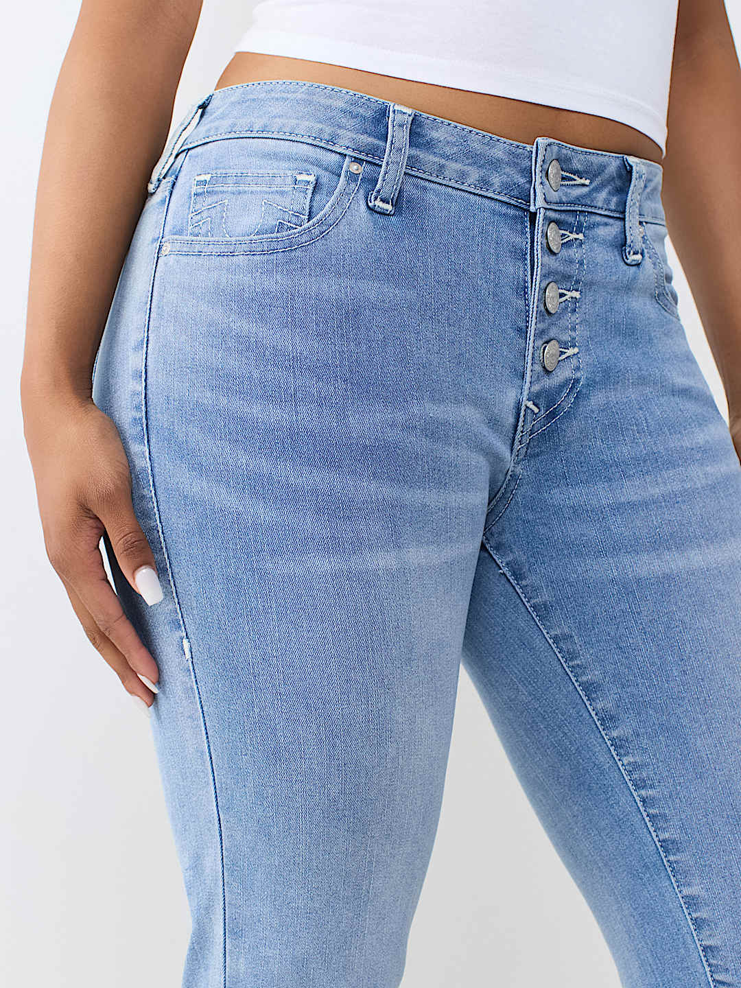 BECCA MID RISE BUTTON-FRONT BOOTCUT JEAN