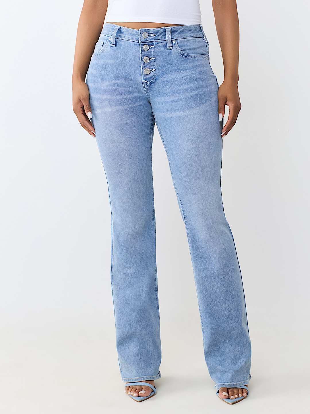 BECCA MID RISE BUTTON-FRONT BOOTCUT JEAN