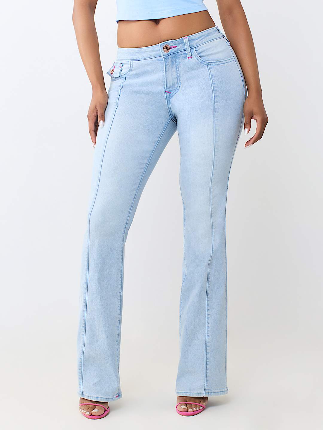 BECCA MID RISE SEAMED FLAP BOOTCUT JEAN