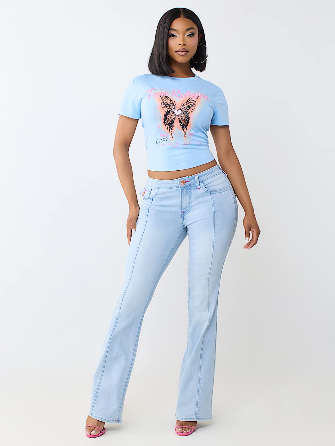 BECCA MID RISE SEAMED FLAP BOOTCUT JEAN