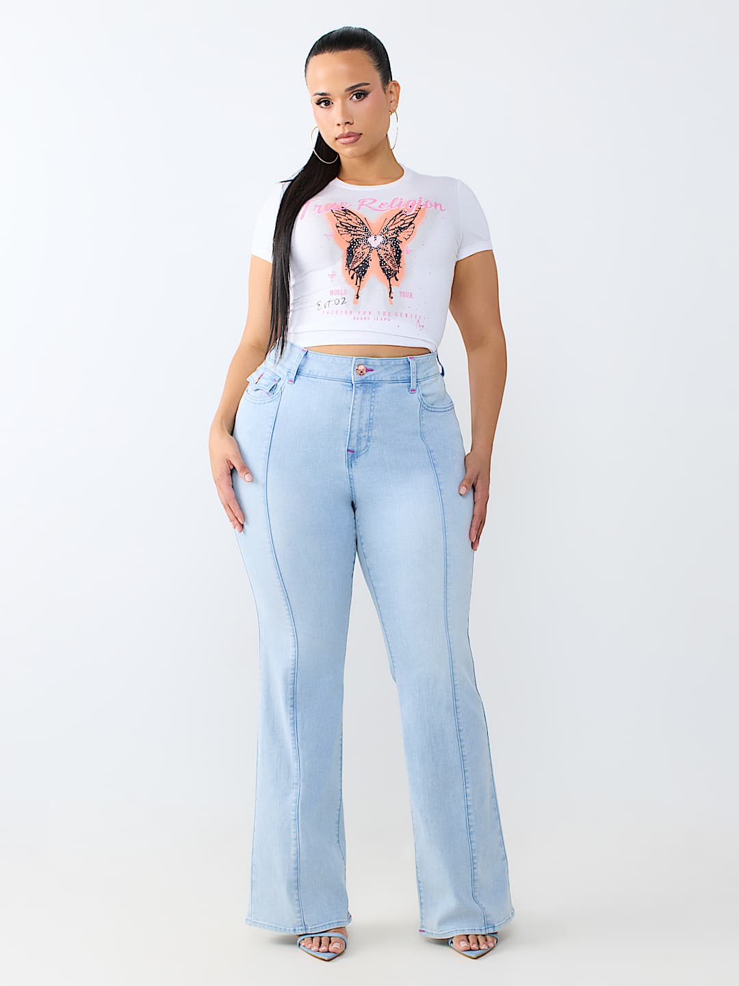 PLUS BECCA MID RISE SEAMED FLAP BOOTCUT JEAN