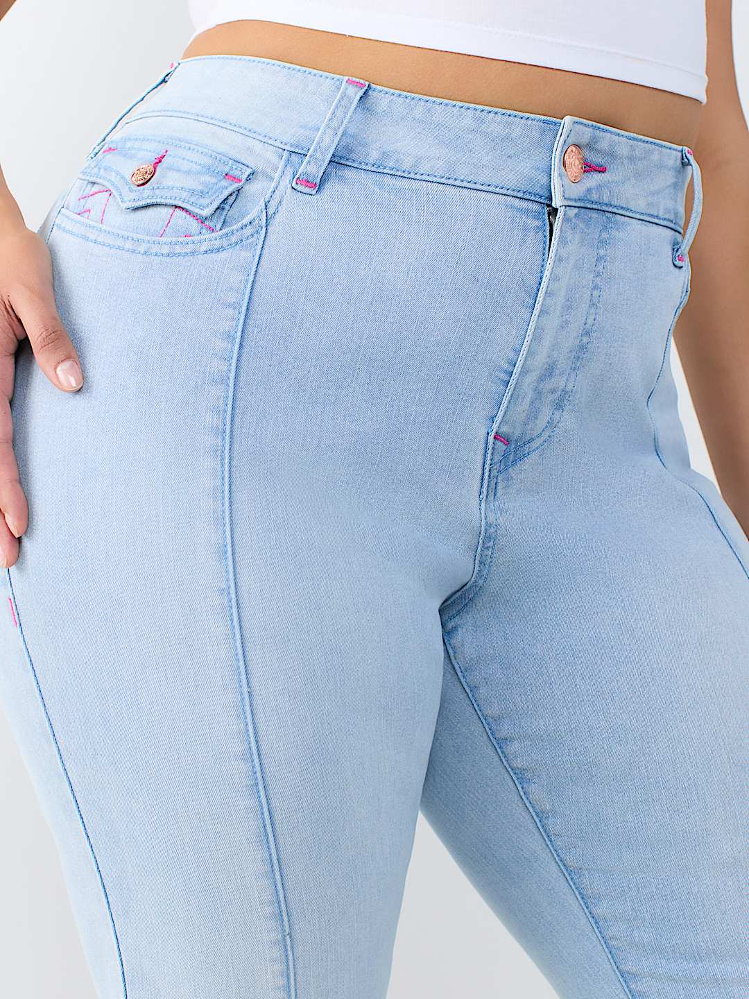 PLUS BECCA MID RISE SEAMED FLAP BOOTCUT JEAN