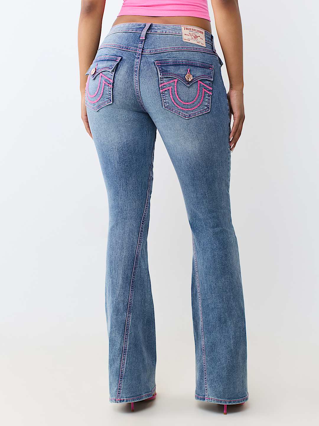 JOEY MID RISE HORSESHOE LADDER STITCH FLAP FLARE JEAN