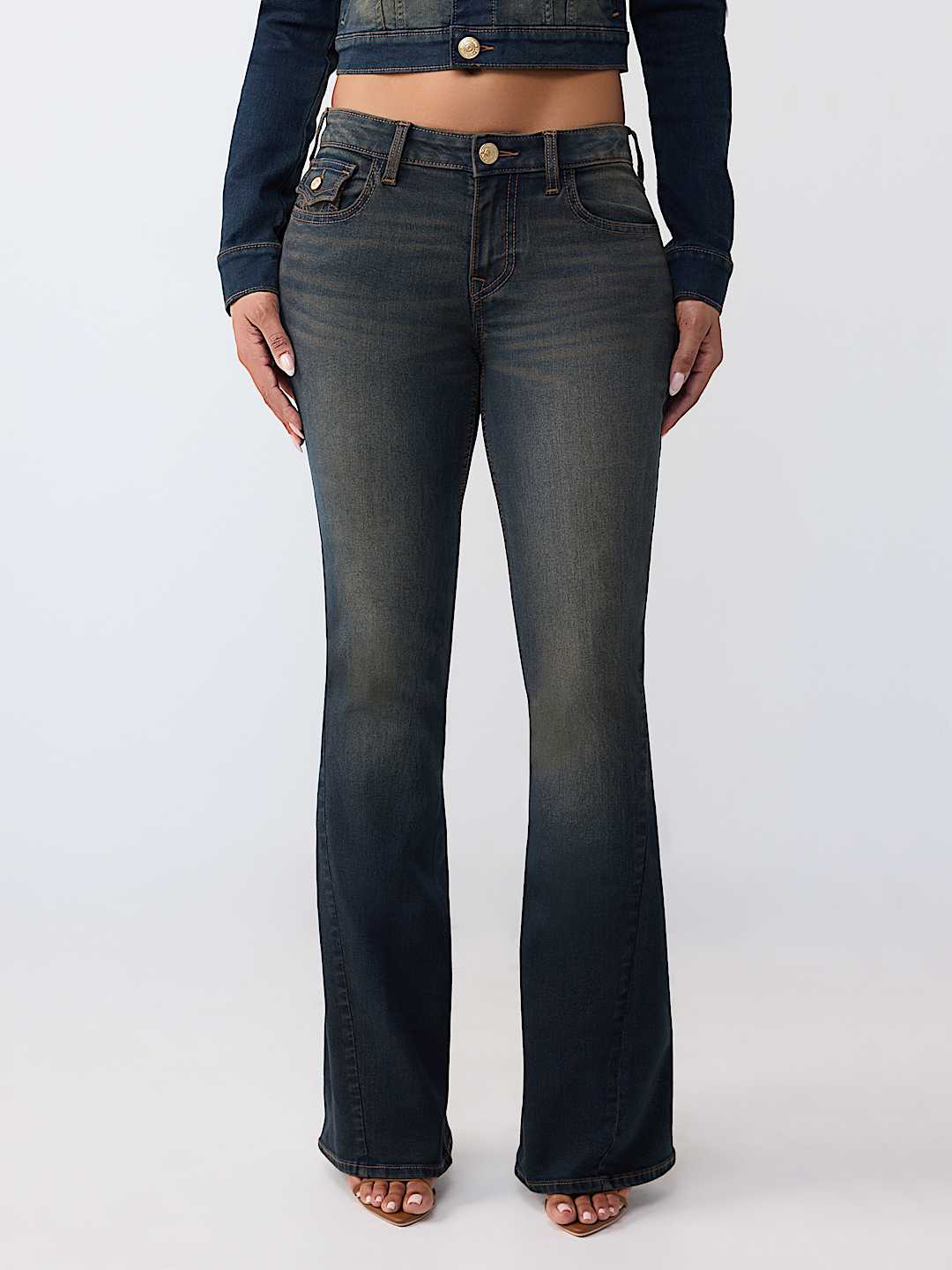 JOEY MID RISE STUDDED FLAP FLARE JEAN, image 2