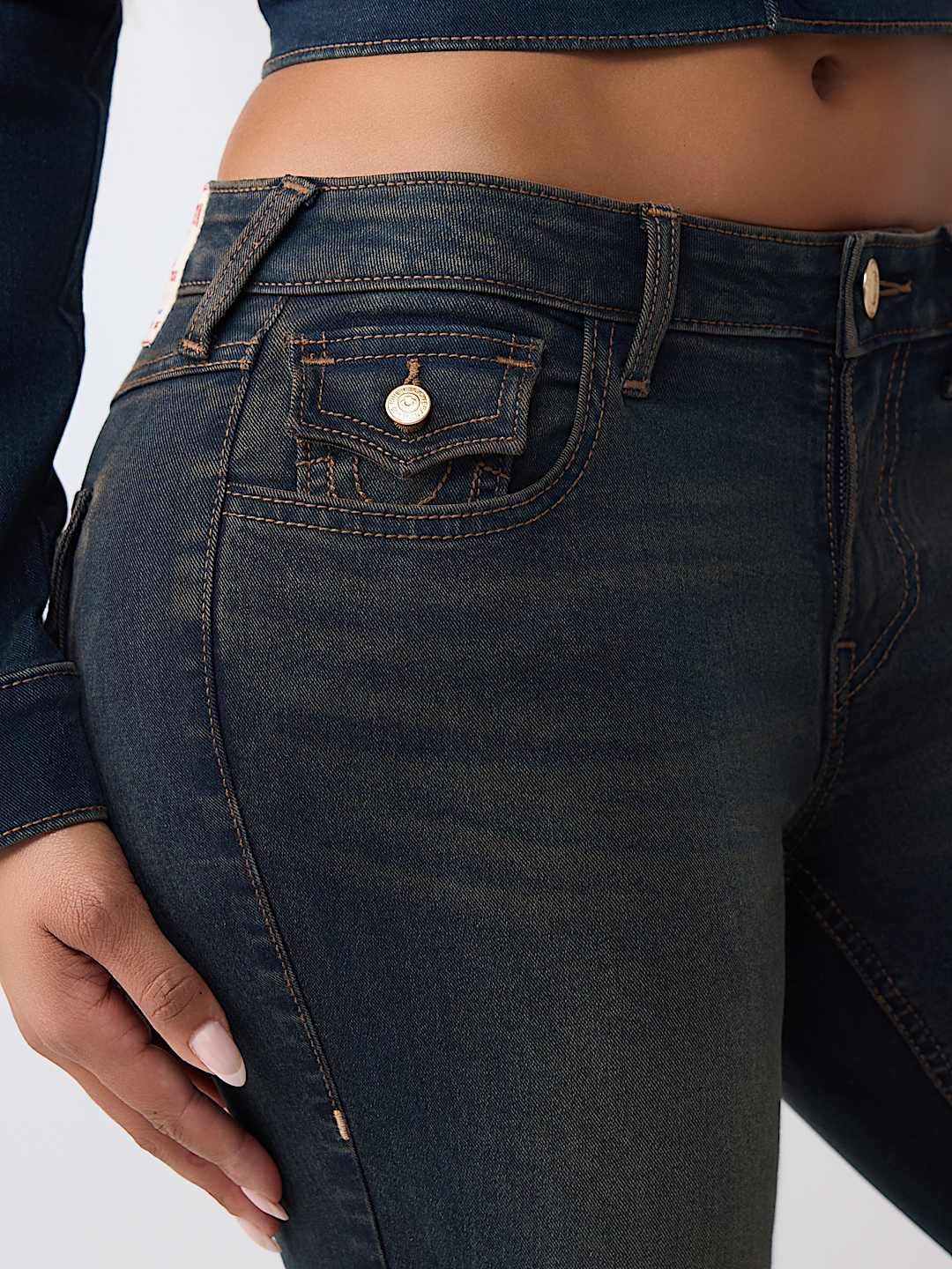 JOEY MID RISE STUDDED FLAP FLARE JEAN, image 6