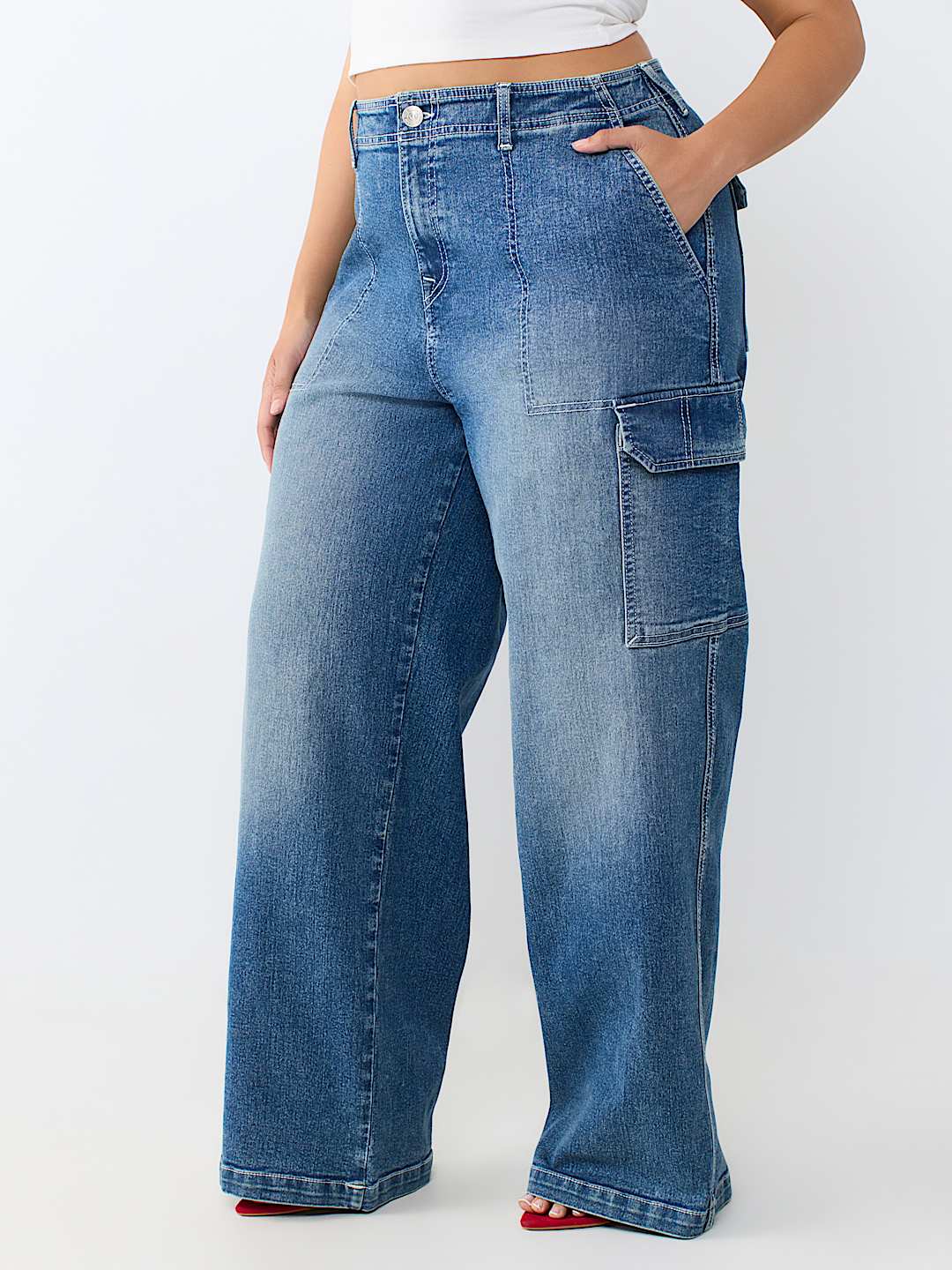 PLUS DENIM CARGO STRAIGHT JEAN