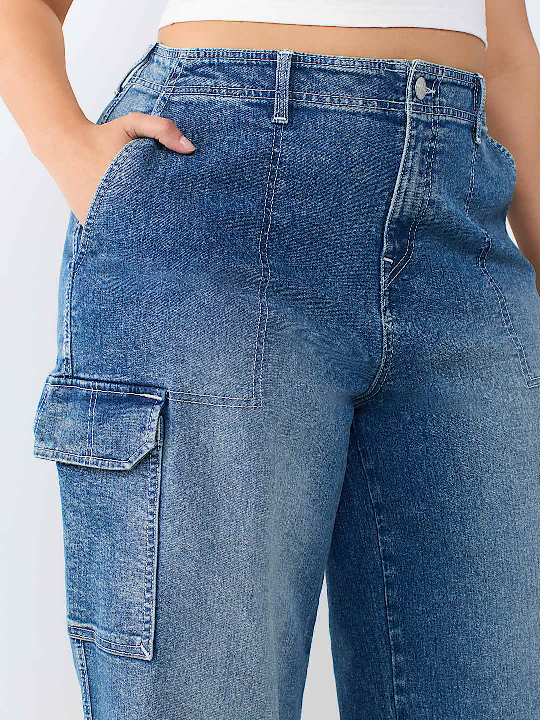 PLUS DENIM CARGO STRAIGHT JEAN