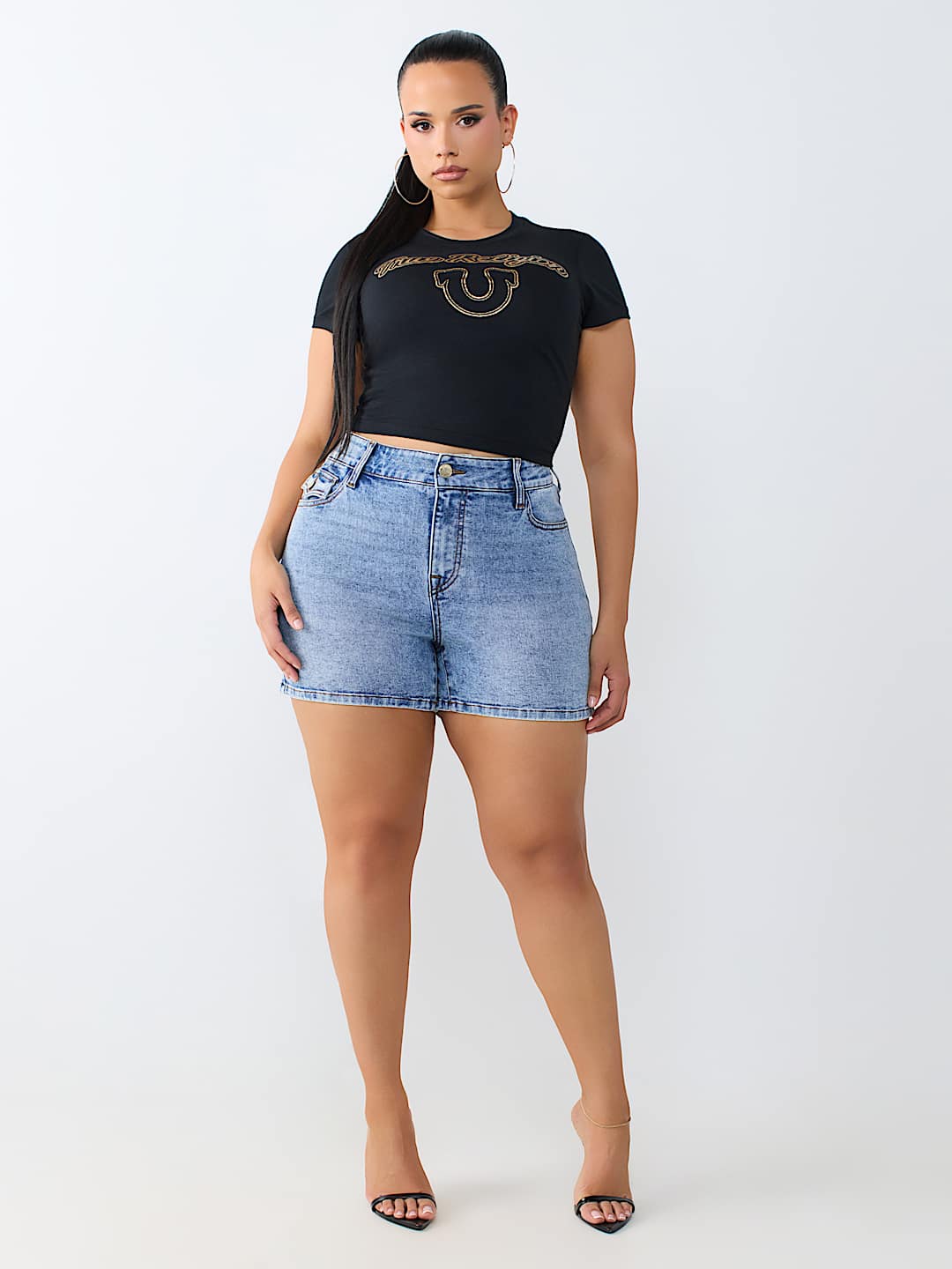 PLUS JENNIE MID RISE FLAP CURVY SHORT