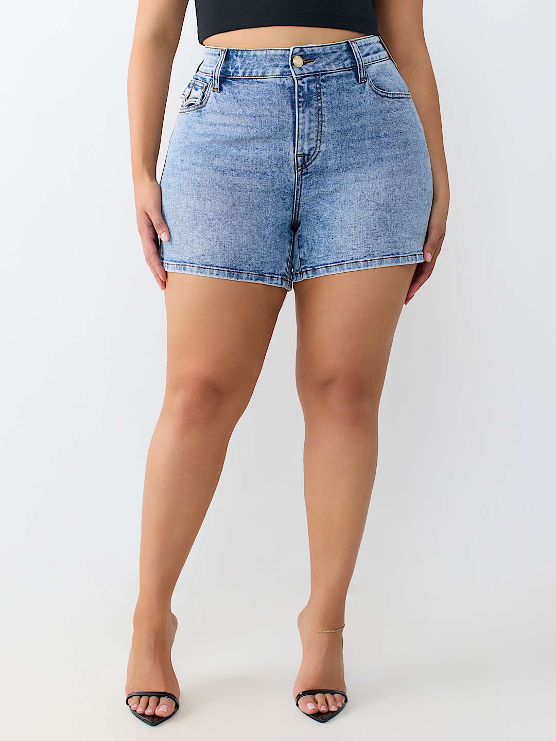 PLUS JENNIE MID RISE FLAP CURVY SHORT