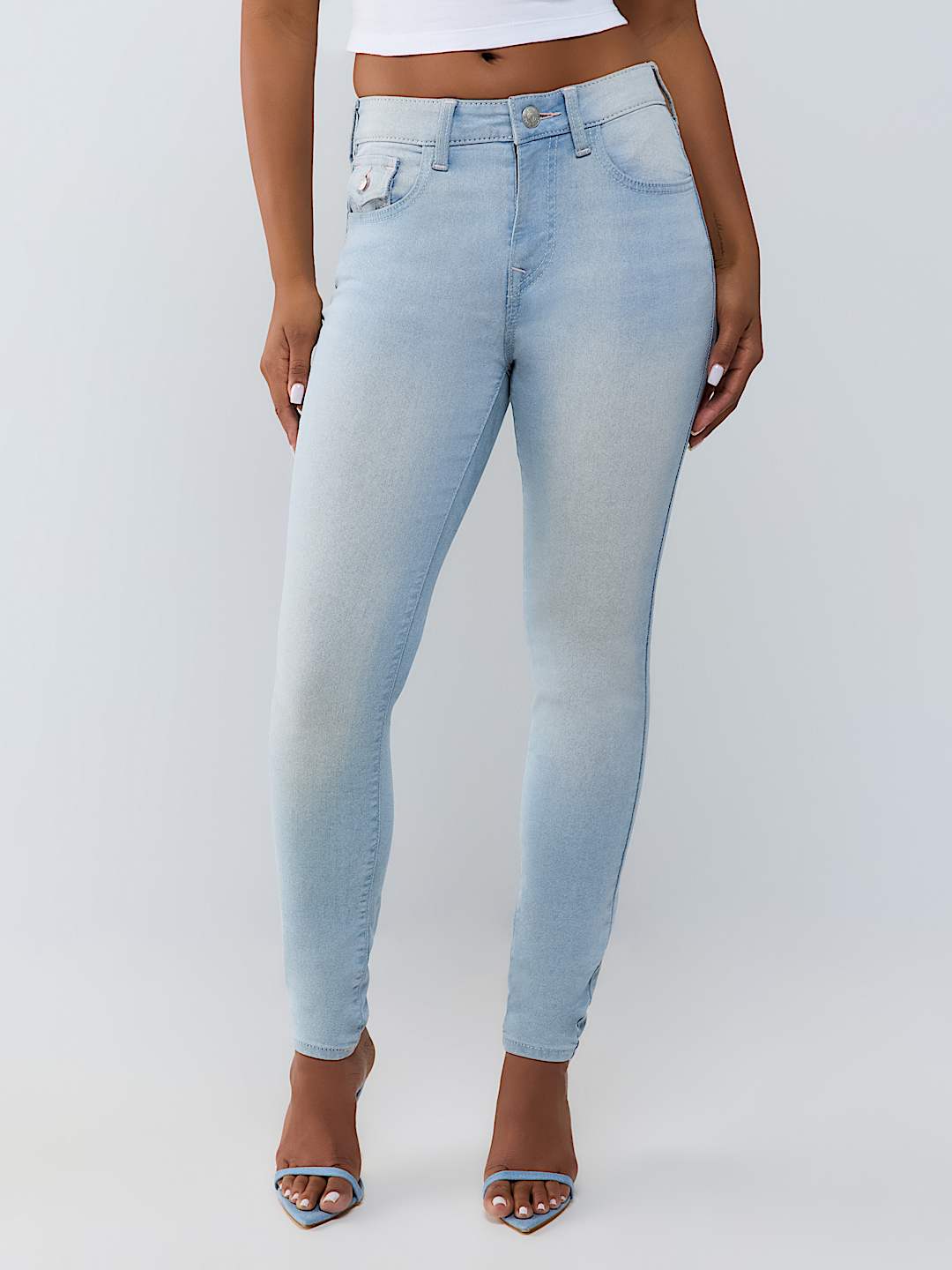 JENNIE MID RISE CRYSTAL HORSESHOE FLAP CURVY SKINNY JEAN