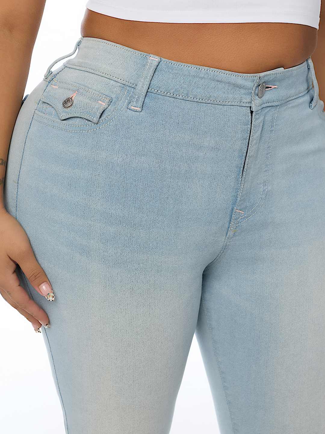 PLUS JENNIE MID RISE CRYSTAL HORSESHOE FLAP CURVY SKINNY JEAN