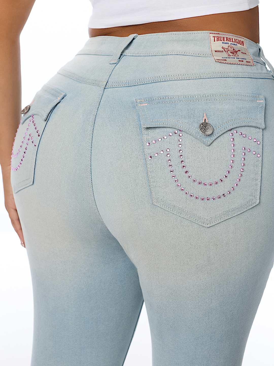 PLUS JENNIE MID RISE CRYSTAL HORSESHOE FLAP CURVY SKINNY JEAN