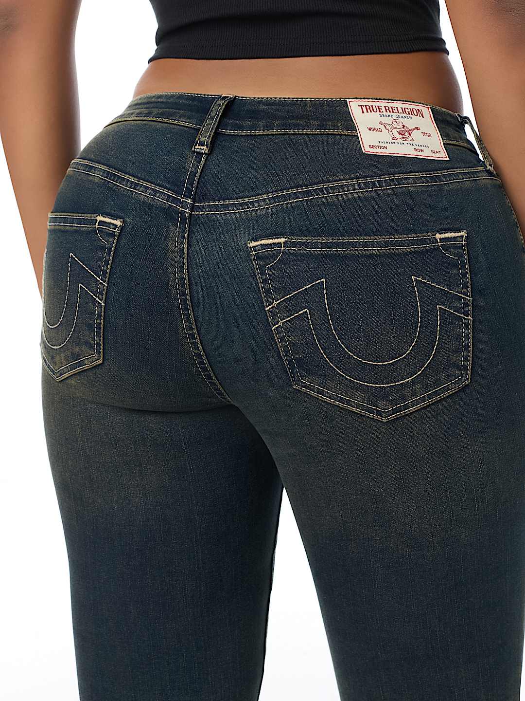 BECCA MID RISE PATCH BELT BOOTCUT JEAN