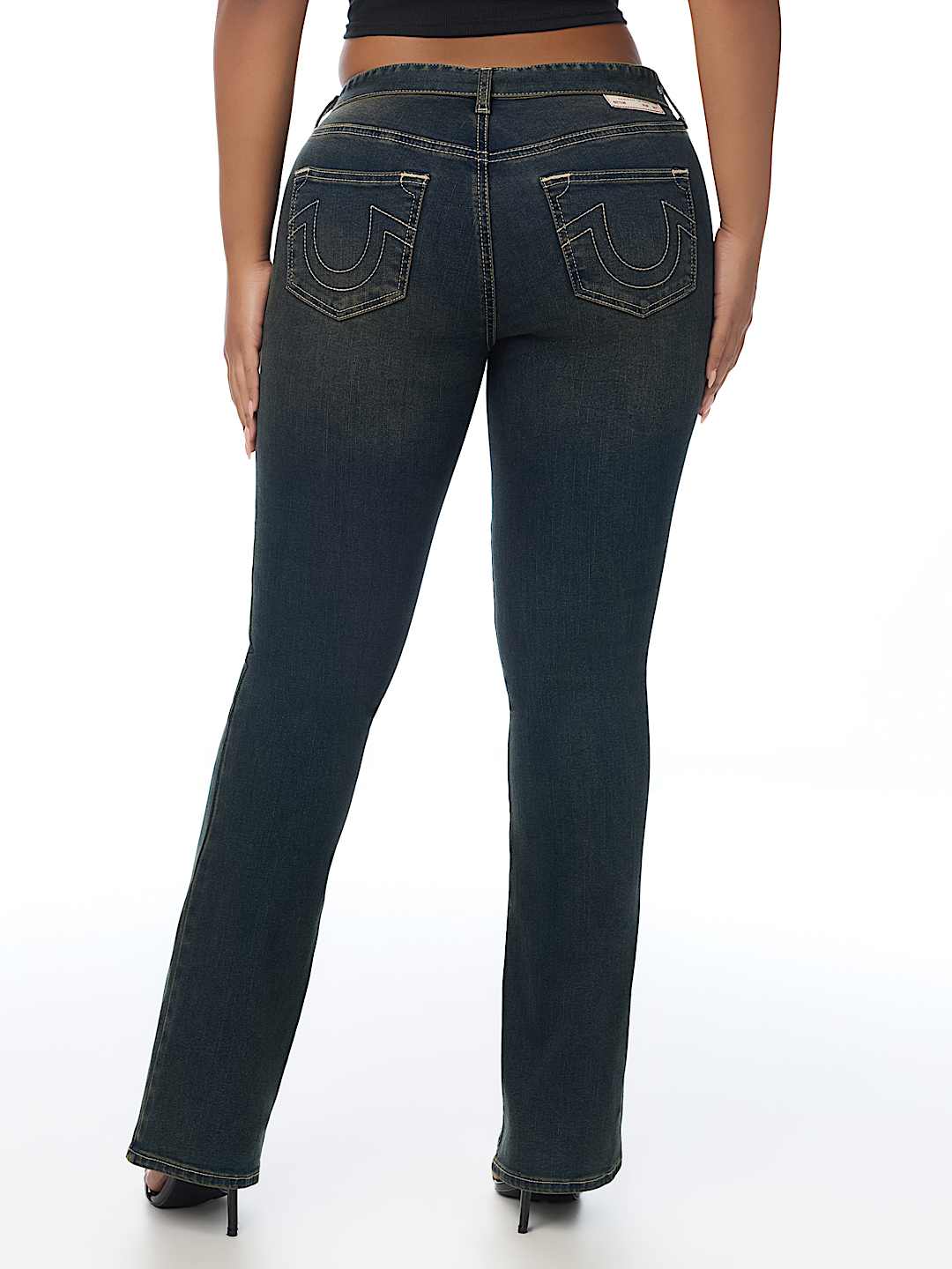 BECCA MID RISE PATCH BELT BOOTCUT JEAN