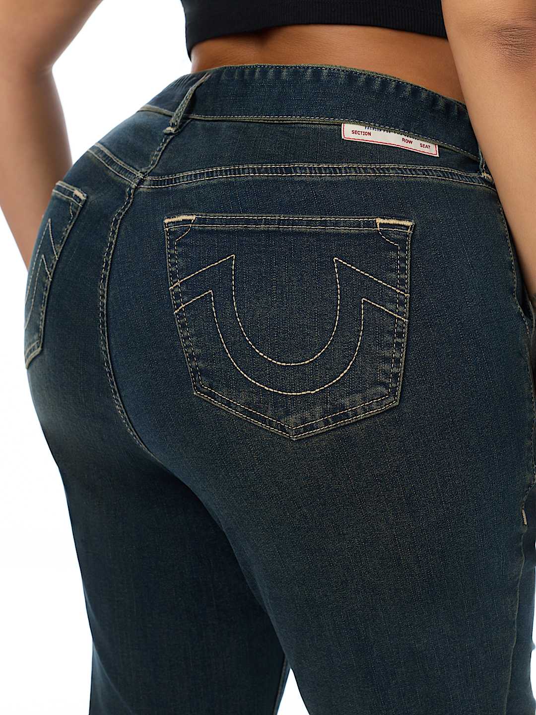 PLUS BECCA MID RISE PATCH BELT BOOTCUT JEAN