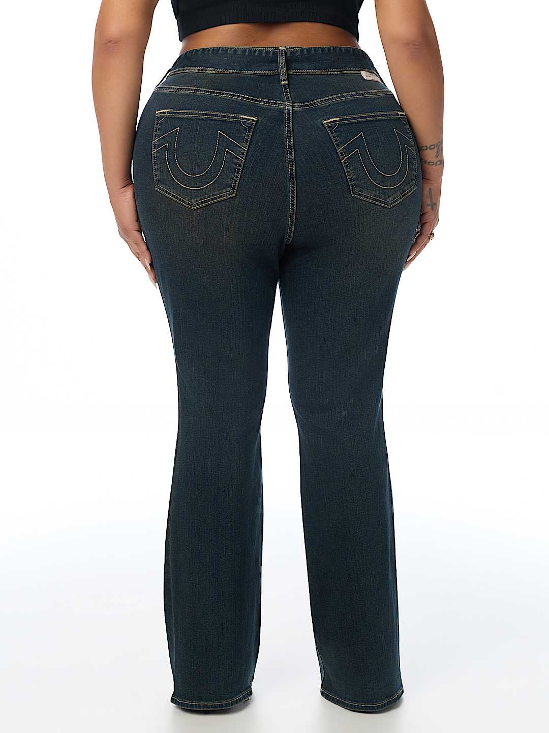 PLUS BECCA MID RISE PATCH BELT BOOTCUT JEAN
