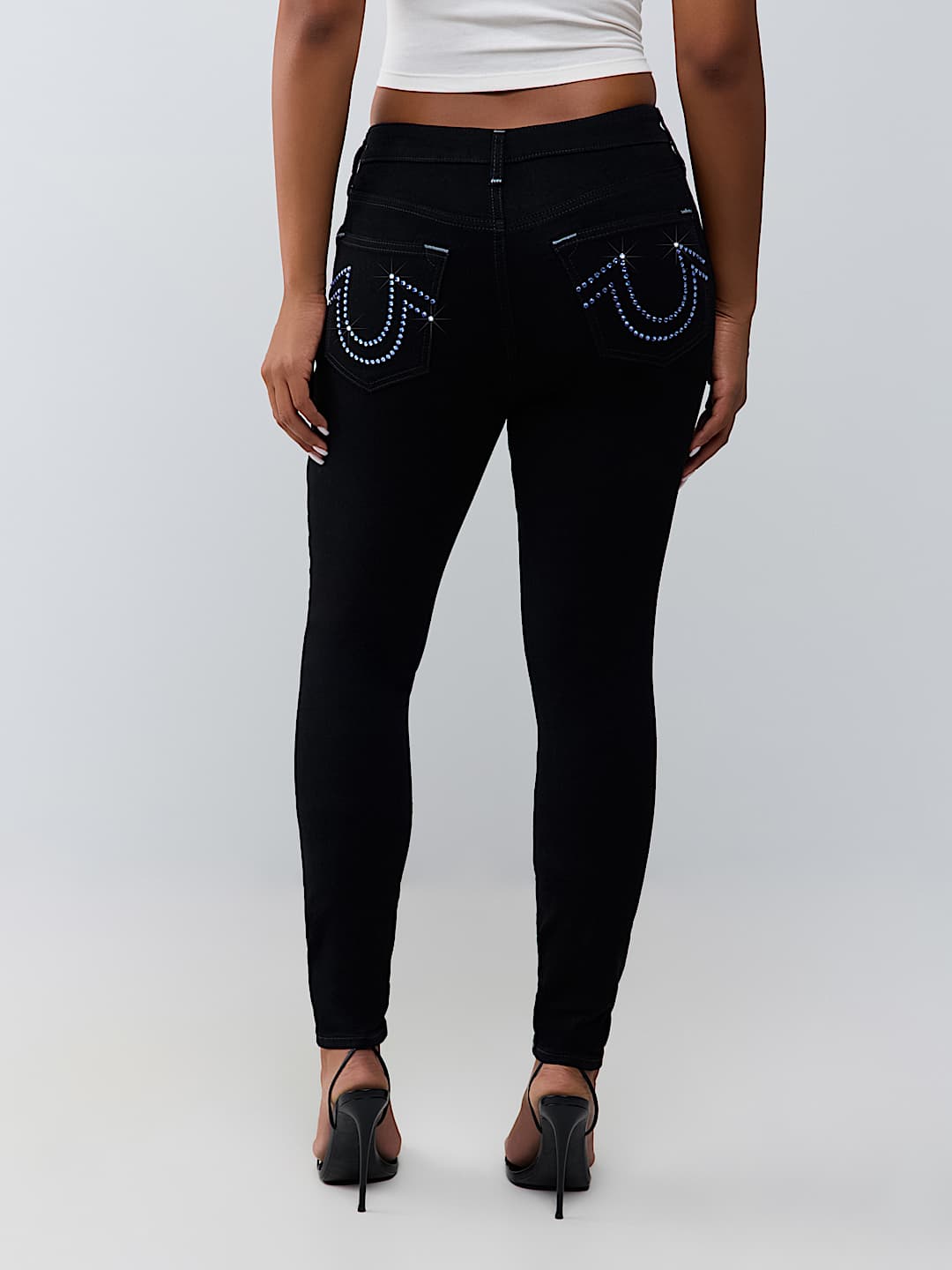 JEAN SKINNY MI-TAILLE AVEC CRISTAUX ET FER &Agrave; CHEVAL JENNIE CURVY