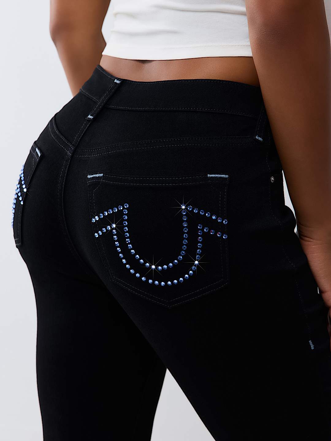 JEAN SKINNY MI-TAILLE AVEC CRISTAUX ET FER &Agrave; CHEVAL JENNIE CURVY
