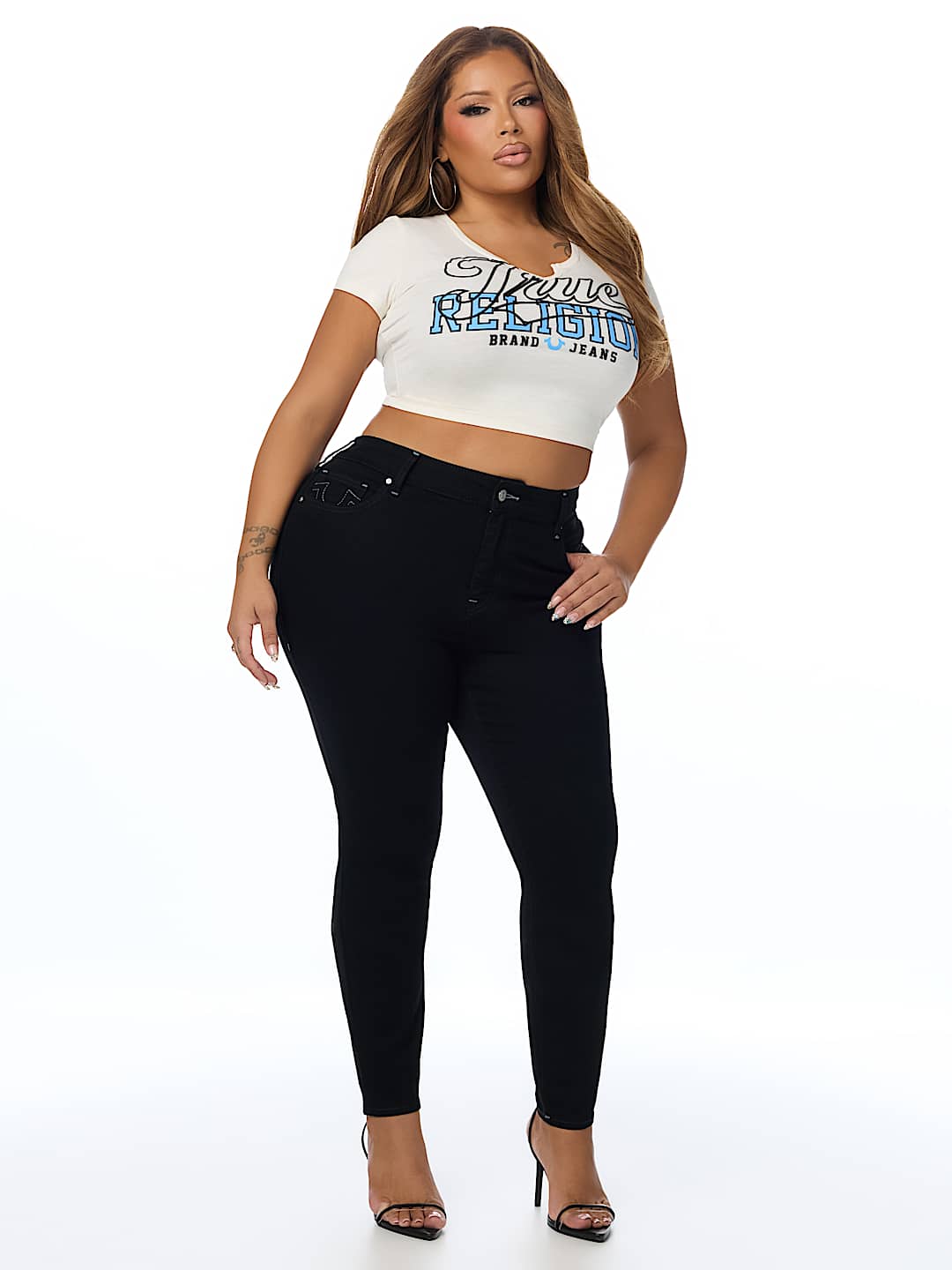 PLUS JENNIE MID RISE CRYSTAL HORSESHOE CURVY SKINNY