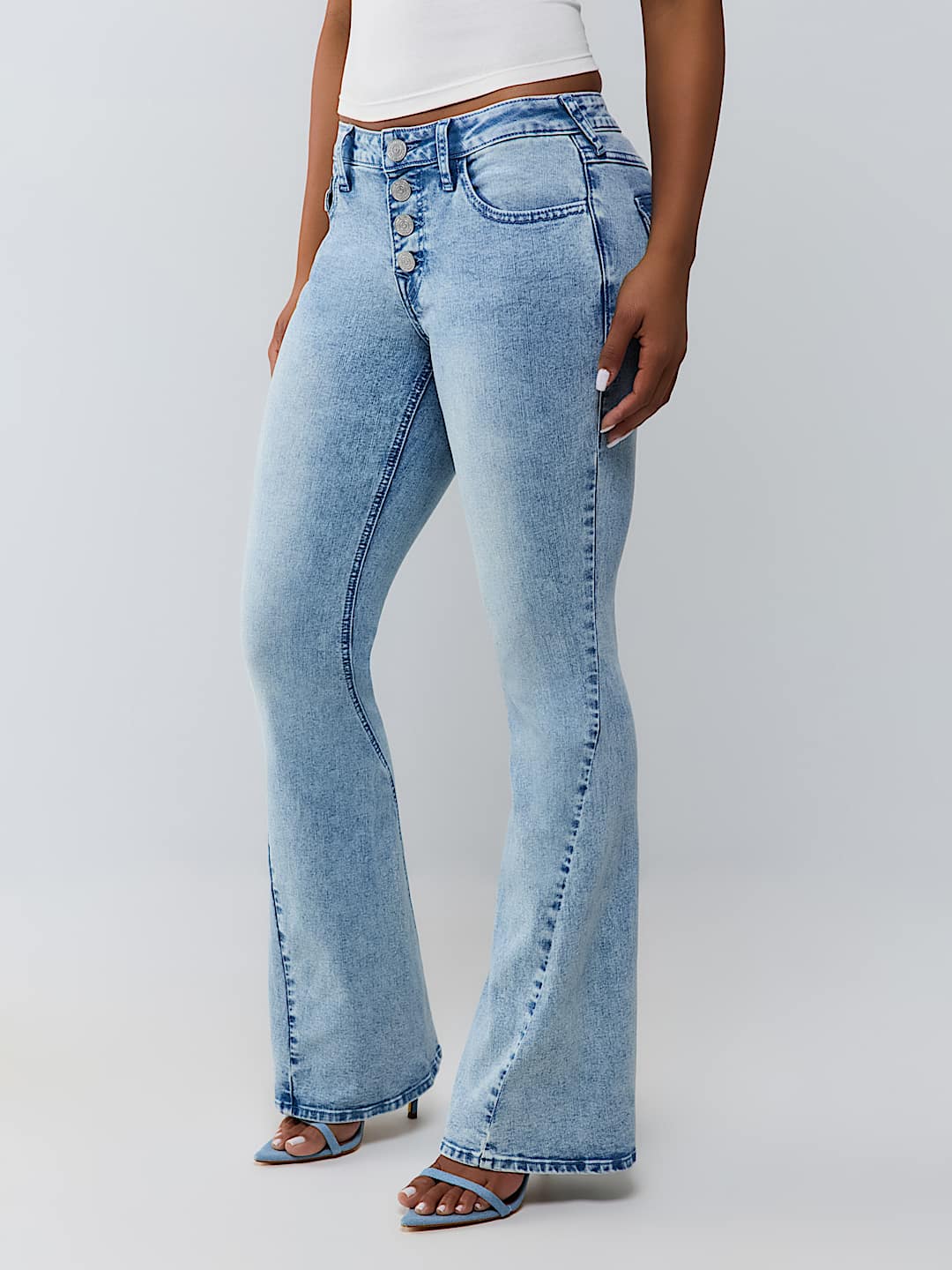 JOEY MID RISE BUTTON-FRONT FLAP FLARE JEAN