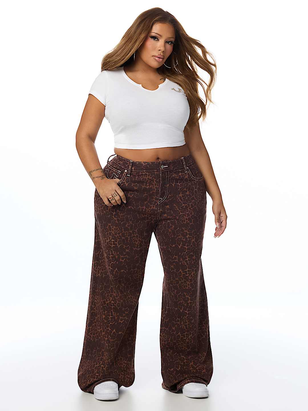 PLUS BOBBI MID RISE LEOPARD BAGGY JEAN