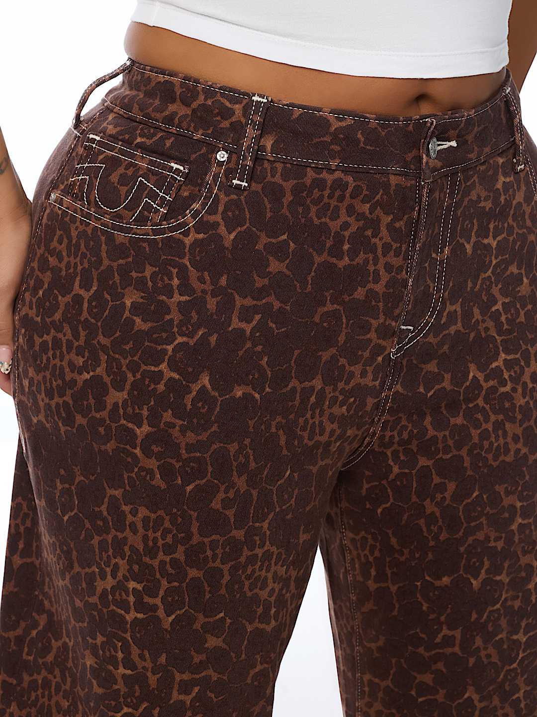 PLUS BOBBI MID RISE LEOPARD BAGGY JEAN