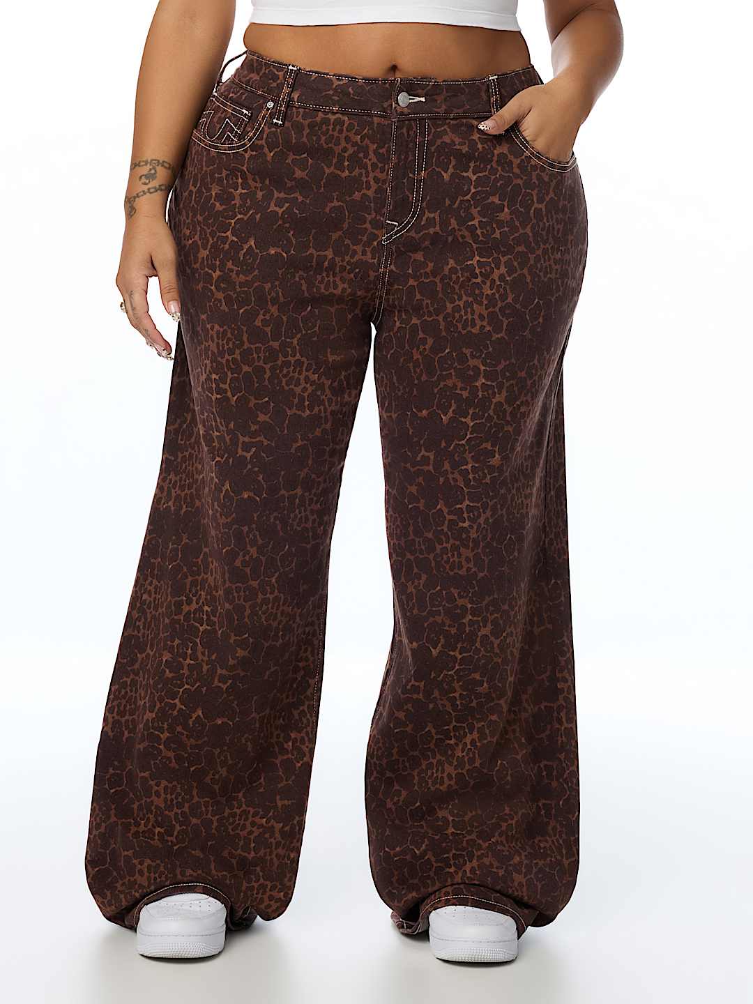 PLUS BOBBI MID RISE LEOPARD BAGGY JEAN