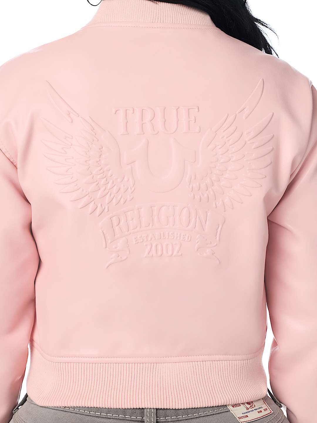 WING EMBOSSED FAUX LEATHER BOMBER JACKET