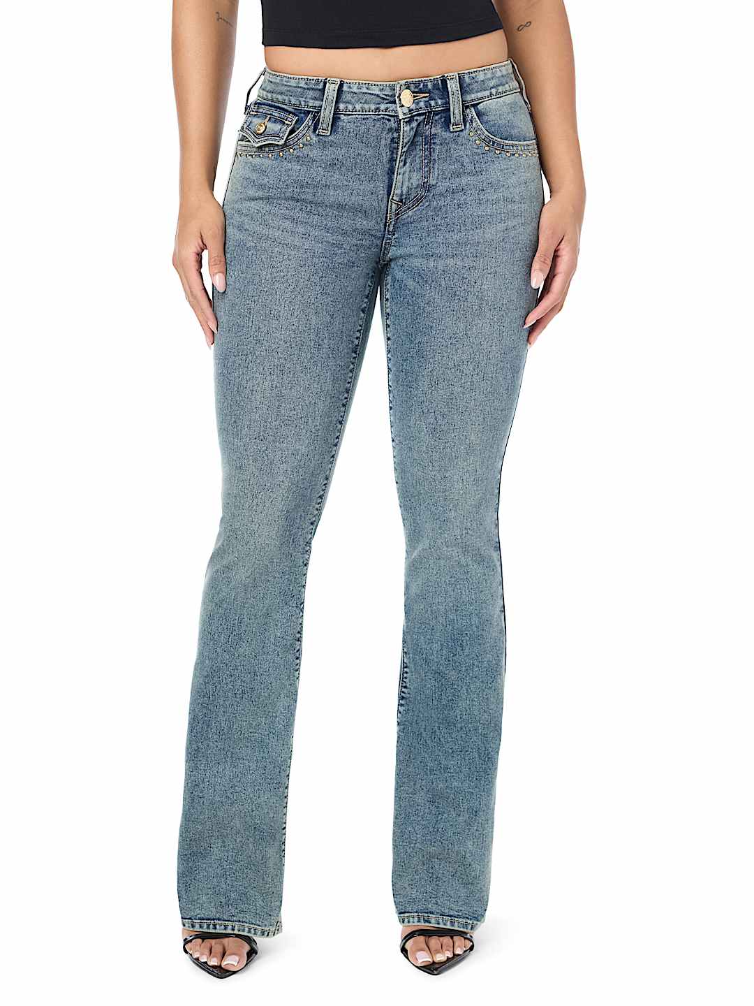 BECCA MID RISE STUDS FLAP BOOTCUT JEAN