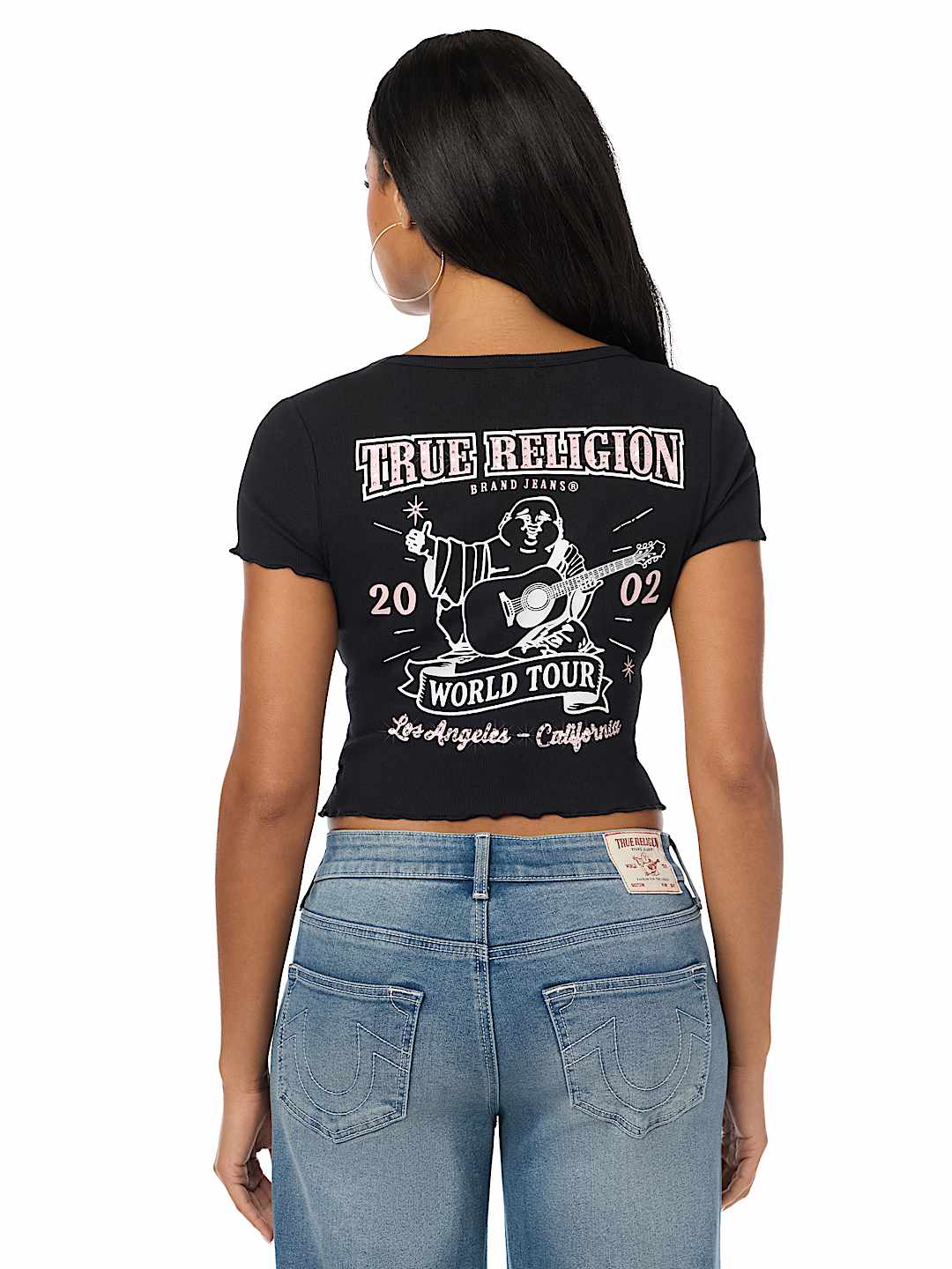 CAMISETA BABY TEE DE BUDA CON CUELLO REDONDO ACANALADA Y FRUNCIDA