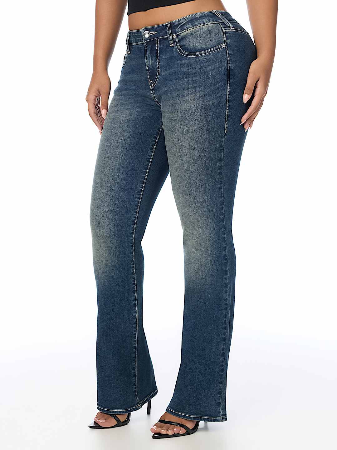 BECCA MID RISE CRYSTAL RIVETS BOOTCUT JEAN