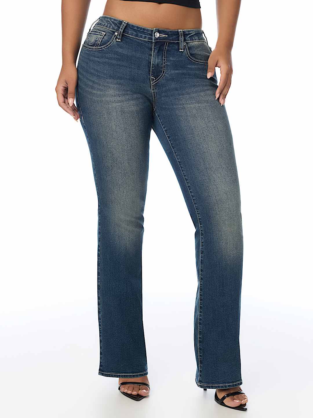 BECCA MID RISE CRYSTAL RIVETS BOOTCUT JEAN