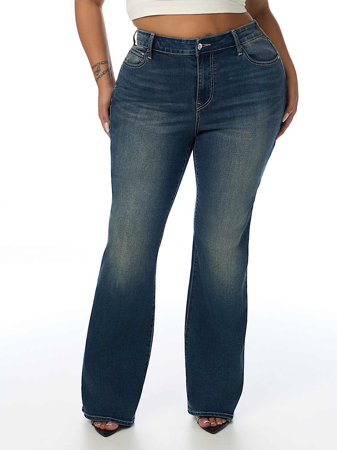 PLUS BECCA MID RISE CRYSTAL RIVETS BOOTCUT JEAN