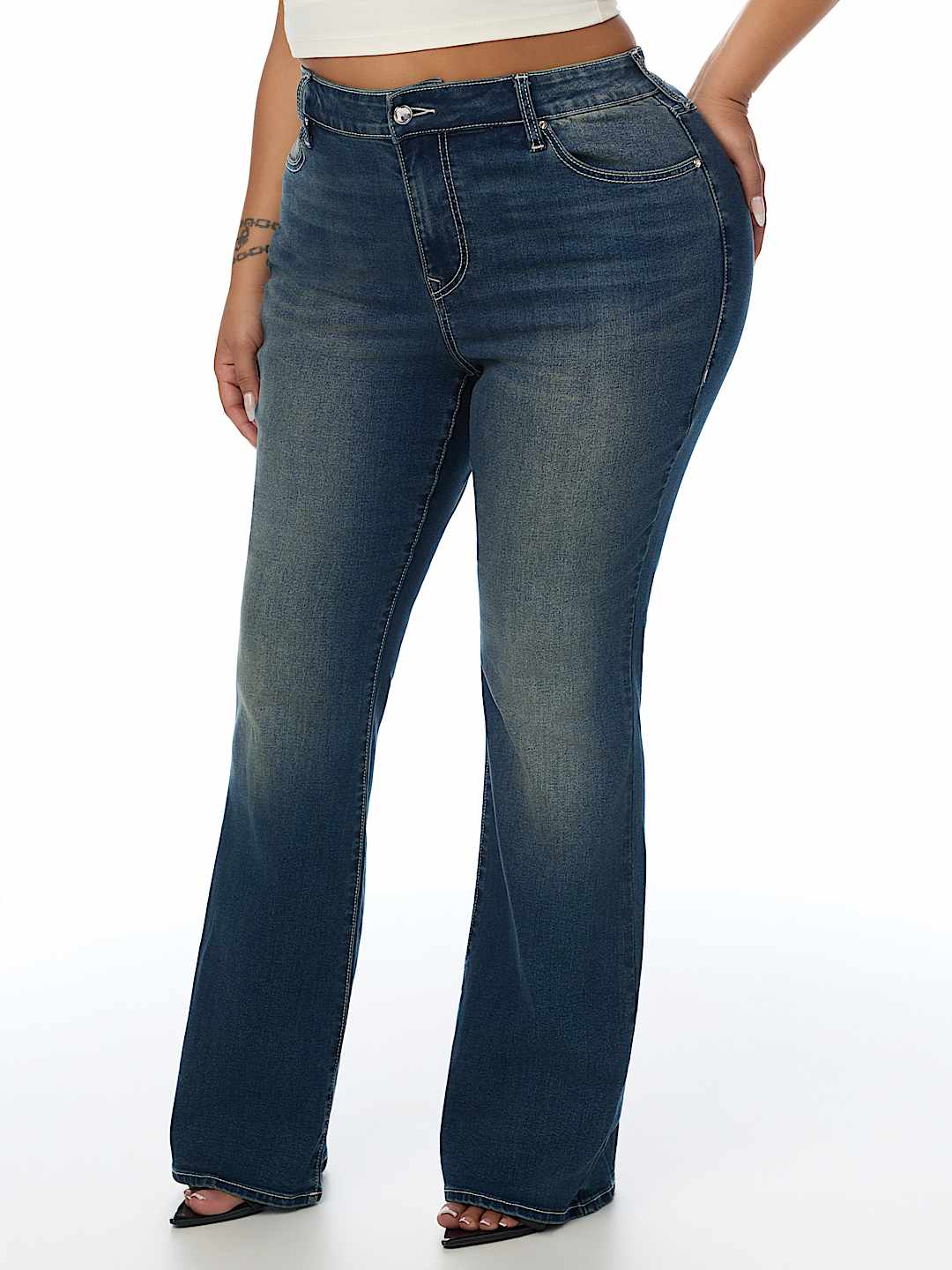 PLUS BECCA MID RISE CRYSTAL RIVETS BOOTCUT JEAN