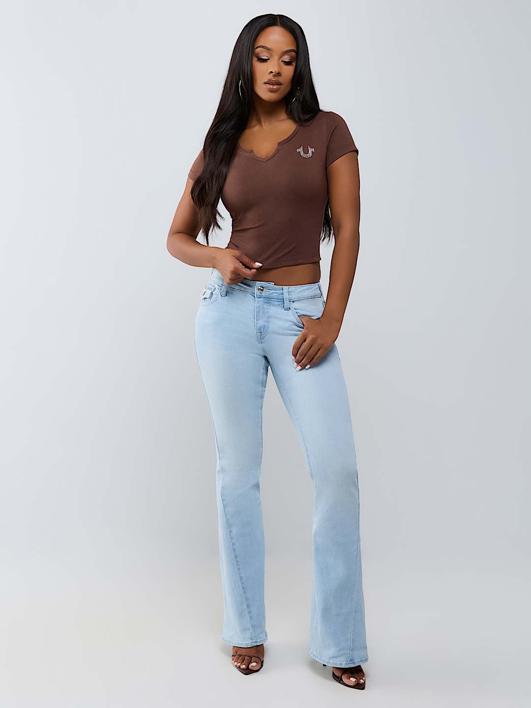 JOEY MID RISE CRYSTAL FLAP FLARE JEAN