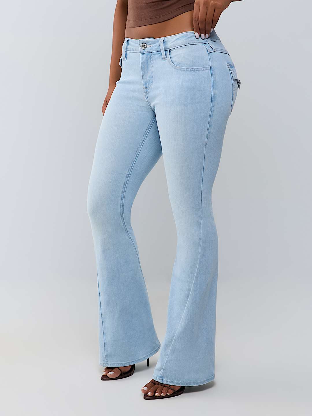 JOEY MID RISE CRYSTAL FLAP FLARE JEAN