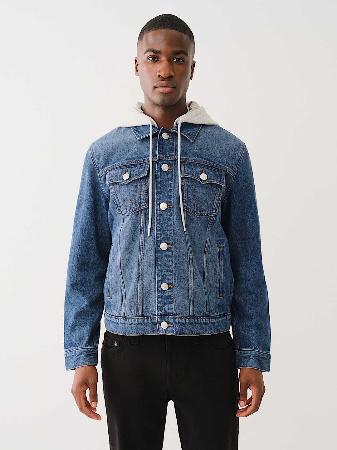 Hooded denim trucker jacket best sale