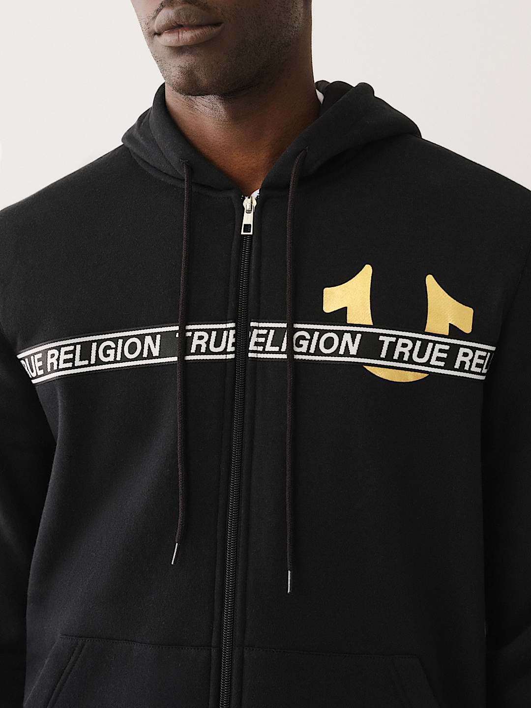 METALLIC LOGO TAPE TRIM ZIP HOODIE True Religion