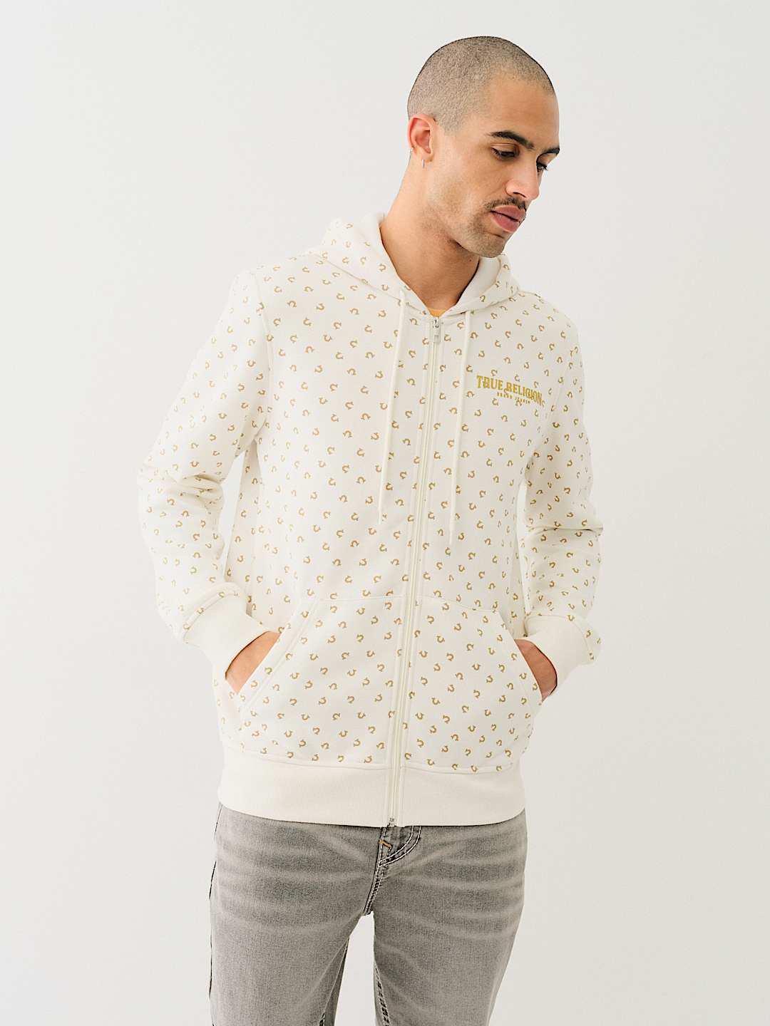 関税込み♪【TRUE RELIGION】ALLOVER HORSESHOE ロゴ ★パーカー ALLOVER HORSESHOE LOGO ZIP HOODIE | True Religion